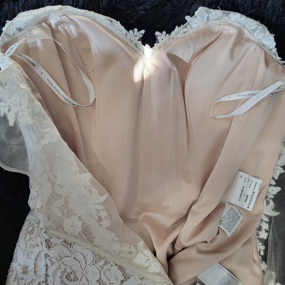 NWT~$1450~ELLA ROSA~10/12~IVORY NUDE FLORAL LACE FIT & FLARE WEDDING DRESS GOWN - Picture 14 of 16